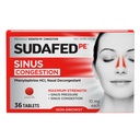 Suafed PE Sinus Congestion Relief Tabletter, maksimal styrke, ikke-Drowsy 10 mg Phenylephrine HCI Decongestant for Sinus Pressure & Nasal Congestion Relief, på grunn av kalde eller allergier, 36 ct
