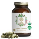 PURE SYNERGY Superfood Capsules  Organic Organic Superfood & Greens Supplement | Hele matvarer som Super Greens, Spirulina, & Mushrooms | for energi, sunn aldring og immun helse (270 kapsler)