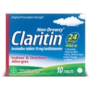 Claritin 24 HR Non Drowsy Allergi medisin, Loratadin antihistamin tabletter, 10 Ct
