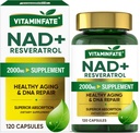 NAD + Supplement 2000 mg - 120 Kapsler True NAD + & Resveratrol, NMN Alternative støtter Anti-Aging, Cellular Energy & Repair, Metabolisme og hjernen Boost for menn og kvinner