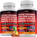 Ceylon Cinnamon, Turmeric, Apple Cider Vinegar, Ginseng, Aloe Vera, Berberine Plus Banaba, Ginger Root - 120 Grev