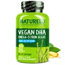 NATURELO Vegan DHA - Omega 3 Olje fra Algae - Supplement for hjerne, hjerte, felles, øye helse - gir essensielle fettsyrer for kvinner menn og barn - Komplements Prenatal vitaminer - 120 Softgels