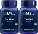 Life Extension Taurine, ren Taurin Aminosyre Supplement, hjerte, lever og hjerne helse, lang levetid, muskel og mosjon, 1000 mg dose, ikke-GMO, Glutenfri - To pakke - 90 vegetariske kapsler x 2