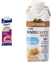 Nepro Nutrition Shake for dialysepasienter med 19g protein, 420 kalorier, blandet berry, 24 greve og NOVASOURN renal formel for dialysepasienter med 475 kalorier, 22g protein, mocha, 24 greve