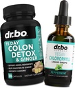 Colon Cleanser Detox & Klorofyll flytende dråper - 15 dagers Colon rengjøring piller med Ginger, flytende klorofyll dråper Odor Body Detox Intern Deodorant - Bowel Movement Supplements Intestinal Gut Støtte