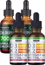 NUSAVA Strawberry Flavored D3 K2 Drops og klorofyll flytende dråper Bundle - Potent flytende vitaminer for hjerte, felles, energi, og immunstøtte - Ikke-GMO, Glutenfri, 2pk Hver