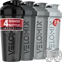 VELOMIX -4 Pakke- 28 oz Protein Shaker flasker for proteinblandinger - 4x Wire Whisk | Leak Proof Shaker Cups for Protein Shaker flaske pakke (Silver Mix)
