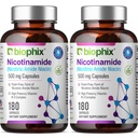 Biophix B-3 Nicotinamid 500 mg 180 Caps 2 Pack - Nikotinic amide Niacin Natural Flush-fri vitamin formel - støtter hudcelle helse