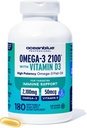 Oceanblue profesjonell fiskeolje med vitamin D3 | Triple Styrke 2100mg Omega 3 DPA EPA DHA Wild Fanget | Burpless Orange Flavor, 90 Serverer (180 greve)