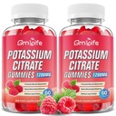 2 Pakke Kalium Citrate Gummies, høy Kalium Supplement Gummies 1200mg støtte Ben Kramper & Muskel Helse, Kalium Gummies for voksne og barn, Vegansk, bringebær Flavor 120 greve