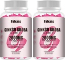 2 Pakker 2000mg Ginkgo Biloba Gummies - Ginkgo Biloba Kosttilskudd for Brain Helse Støtte, Forbedre humør og fokus, Energi, Voksen, Jordbær Flavor, 120 Count