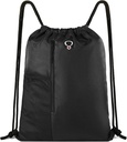 BeeGreen Black Drawstring ryggsekk Gym Bag For Menn Kvinner String Sports Ryggsekk Med Vannflaske Mesh Pockets Og 2 Zippered Pocket Stor Cinch Sackpack Workout Bag 16" x 20"