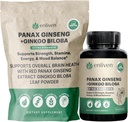 Panax Ginseng & Ginkgo Biloba Supplement for energi, fokus og hjerne helse  Korean koreansk rød Ginseng Kapsler for minne, stress relief og sirkulasjon | Naturlig kognitiv støtte | 60 greve | laget i USA