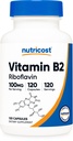 Nutricost vitamin B2 (Riboflavin) 100 mg, 120 kapsler - Glutenfri og ikke-GMO