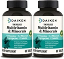 DAIKEN Mini Multivitamin, 60 tabletter, forbedret med lutein, Lycopen & Folsyre, Tid frigitt Multivitamin for kvinner og menn, Vegan & lett å svelge (pakke av 2)