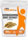 BulkSupplements.com Ashwagandha Root Extract pulver - Ashwagandha Supplement, Herbal Supplement - Vegansk & Glutenfri, 600 mg per servering, 1kg (2,2 lbs) (Pack of 1)