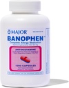 MAJOR Banophen Diphenhydramine HCI 50 mg Kapsler - midlertidig lindring fra symptomene på Hay Fever og øvre luftveisallergier - Antihistamin - Allergi medisin - 1000 kapsler (1-Pack)