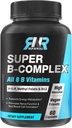 Super B-kompleks, 8 Bioaktive B-vitaminer, med Metyl Folat, Metyl B12, P-5-P (Vitamin B6), D-Biotin, Niacinamid, høy absorpsjon, ikke GMO, energiproduksjonsstøtte, 60 Vegan Caps