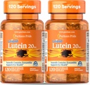 Puritan Pride Premium Lutigold Lutein Carotenoid 20mg med Zeaxanthin for menn og kvinner, kosttilskudd for øye helse støtte, 8 måneders forsyning, 120 lett å svelge Softgels, 2 pakke