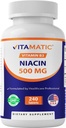 Vitamatic Niacin (Vitamin B3) 500 mg, frigivelse, 240 tabletter - Ikke-GMO & Glutenfri