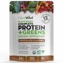 Plantvital Vegansk Protein Powder Plante Basert, Organisk Protein pulver Sjokolade 24g/0g Sukker, 12 Superfoods, Veggies, Probiotika, Raw Cocoa, Kale, Beets, Spirulina, Pea, Glutenfri, Keto-friendly,16oz