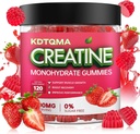 Kreatin Monohydrat Gummies for menn og kvinner 120 CT - 5600mg Kreatin Monohydrat per servering, Chewable Kreatin Monohydrat for muskel støtte og energiforsterkning, sukkerfri, vegansk (Strawberry Flavor)