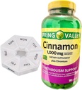 Ukent pilleorganisator, inneholder en Spring Valley kanel 1000 mg, kosttilskudd, 180 kapsler.