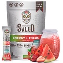 Salud 2-i-1 energi drikke pulver + fokus, Jordbær vannmelon, organisk kaffe, B6 + B12, teanin, ren energi drikke pakker, Fresandia Agua Fresca blanding, ikke-GMO, Glutenfri, Vegan, 1 g sukker, (15 serveringer)