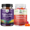 Bundle av ren Magnesium Glycinate 400 mg Per servering for humør søvn og avslapning og vitamin D3 Gummies for daglig velvære eller bein muskel og immunstøtte
