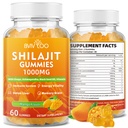 Shilajit Gummies 1000mg Sukker Gratis - Shilajit Supplement for menn og kvinner - Høy i 85+ Trace Minerals & Fulvic Acid - Energi, hjerne, immunitet - 60 Gummies