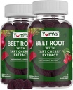YUM-V'S Beet Root Gummies med Tart Cherry Extract - Berry Flavor Beetroot Gummies - Beet Chews for blod sirkulasjon og antioksidant støtte - Røde Beets Gummies Berry 60 Count (Pack of 2)