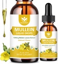 4-i-1 Mullein blader ekstrahere dråper for lunger - Respirasjonsstøtte og lunger rengjøring, Mullein flytende kosttilskudd med Elderberry, Marshmallow Root & Orange Peel, Naturlig Flavor, 1 Fl Oz (2 Pack)