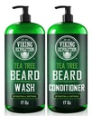 Vikingrevolusjon Tea Tree Oil Beard Vaske og Beard Conditioner for menn - Naturlig Beard Softener Sett med Argan olje, vitamin E og Ginseng - Beard Shampoo og Conditioner Set (17 Oz)