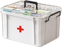 Medisin Storage Box, Pille Flaske Organizer, Dobbelt Sammenligning, Transparent, Stor kapasitet, Hvit