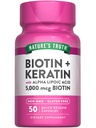 Naturens sannhet Biotin 5000 mikrog | 50 kapsler | med keratin og alfa liposyre | Ikke-GMO & Glutenfri Supplement