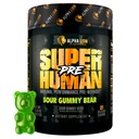 ALPHA LION Superhuman Pre Workout pulver, Beta Alanine, L-Taurin & Tri-kilde Koffein for frigjørende energi og fokus, Nitric Oxid & Citrullin for pumpe (21 Serveringer, Sour Gummy Bear Flavor)