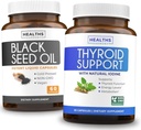Thyroid støtte og svart frøolje (1-måneders forsyning) Svart frø Thyroid Boost - Thyroid støtte (60 kapsler) Helse Supplement og svart frøolje (60 kapsler) Kaldpresset Nigella Sativa - Ikke-GMO