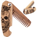 Nyt Wood Beard Comb for menn, Folding Pocket Beard tilbehør for menn, Gravert Walnut Wooden Comb for Moustache, Skjegg og hår for ham (Half Skull)