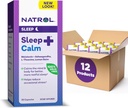Natrol Sleep+ Calm Melatonin 6mg Med Ashwagandha, L-theanin og sitron Balm, Diett Supplement for hvilende søvn og rolig sinnet, 30 kapsler, 30 dagers forsyning (pakke med 12)