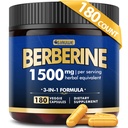 Berberin Supplement, høy styrke Berberine 1500MG, 180 Caps - Plus Citrus Bergamot, Berberine HCI Root Kosttilskudd - Metabolsk, AMPK Støtte Sunn vektkontroll - Vegan, Økologisk, Ikke-GMO