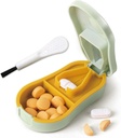 Pill Cutter Splitter for små og små piller - Pill Cutter 1/4 - nøyaktig skjære flere piller - lett åpen snap knapp. Unslip V-Shaped Pad. Wrap-Around Blade Guard. Rygglagring (cyan)