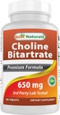 Best Naturals Choline Bitartrate 650 mg (Non-GMO) for sunn kognitiv hjernefunksjon 180 tabletter