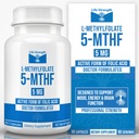 L-metylfolat 5 MG, Optimert og svært Bioaktiv Metyl Folat, 5-MTHF Supplement for Mood og immunstøtte, Naturlig kosttilskudd for energi, ikke-GMO & Glutenfri, 90 kapsler