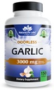 NaturaLife Labs Odorless Hvitløk – 3 000 mg Ekvivalent per servering – 150 Softgels – Konsentrert hvitløk Bulb Ekstrakt med organisk ekstra jomfru Oliveolje – Ikke-GMO, Glutenfri