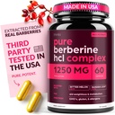 Berberin Supplement 1250mg Potent Botaniske kapsler for vektkontroll med Bitter Melon og Banaba Leaf - HCl fra Barberry Extract- 30 serveringer