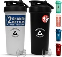2 Pack 45 oz Protein Shaker Flasker med Wire Whisk – BPA-fri, Leak-Proof Shaker Cups for Protein Shakes & Smoothies – Stor plastblanderflaske – Klassisk Hvit og Midnight Black