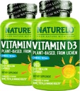 NATURELO Vitamin D - 2500 IE - Plante Basert fra Lichen - Naturlig D3 Supplement for immunsystem, Beinstøtte, felles helse - Vegan - Ikke-GMO - Glutenfri - 180 kapsler (Pack of 2)