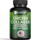 FabLab kylling kollagen type II Supplement - ernæringskosttilskudd for ledd, nerve og bein støtte - ikke-GMO, anti-aldring kosthold med hydrolysert peptider- 100 kapsler