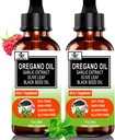 (2 Pack) Organisk olje av Oregano med svart frøolje for immun, digestiv støtte og antioksidant, w/Garlic Elderberry sesongstøtte 6X Absorpsjon flytende Oregano drops