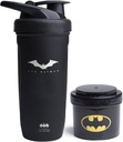 Smartshake DC Comic Bundle - Batman Protein Shaker Flaske - 900ml Leakproof Rustfritt stål Shaker flaske med 200ml Protein pulverlagringsbeholder